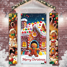 3Pcs Christmas Gingerbread Man Door Cover and Christmas Door Banners Set, Ginger