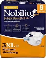 3XL Adult Diapers for Women and Men - 8 Bariatric Disposable Briefs with Tabs an