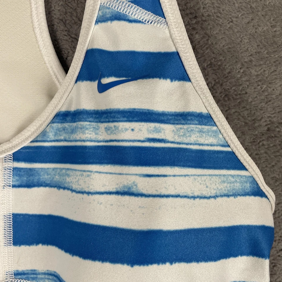 Camiseta sin mangas Nike Dri Fit para mujer grande azul blanco a rayas sujetador incorporado atlético Foto 2 de 4