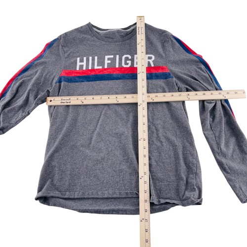 Hilfiger Mens Long Sleeve Grey T-Shirt Crew Neck Size Medium Y2k - Picture 4 of 5