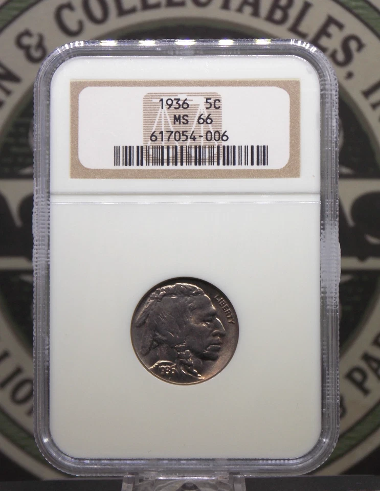 1936 "P" Indian Head BUFFALO Nickel 5c NGC MS66 #006 Gem BU Uncirculated ECC&C - Image 3 of 4