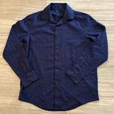 Men's Long Sleeve Size Medium Tasso Elba Blue Geometric Cotton Button-Up Shirt