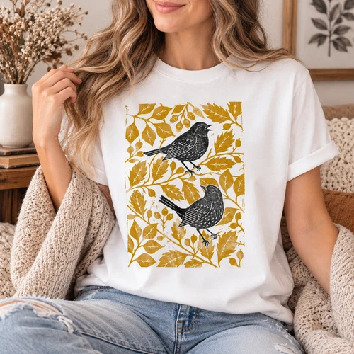 Comfort Colors Vintage Songbird T-Shirt Botanical Bird Cottagecore Graphic Tee image 2