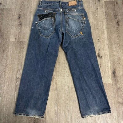 Roca Wear Y2K Men s 36x31 Cotton Double Back Pockets Logo Buckle Distress Jeans