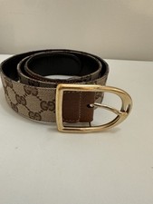 Gucci Monogram Brown unisex Belt Gold Buckle Size 34