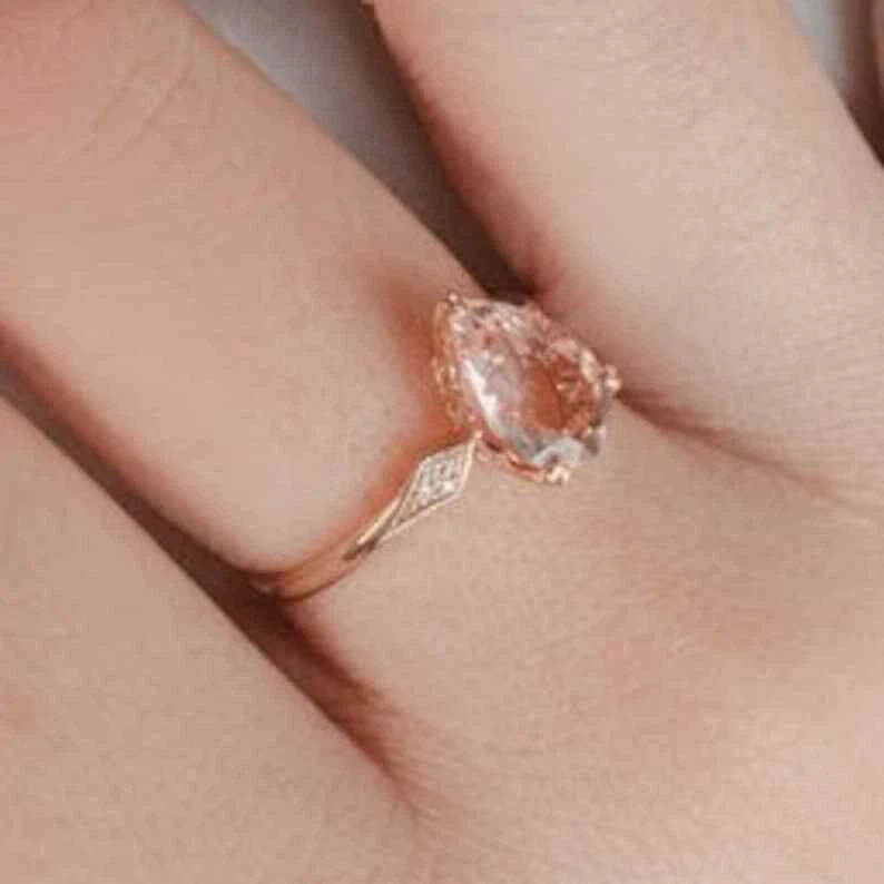 Natural Pink Morganite and Diamonds Women Engagement Ring 10k Rose Gold Ring j29 - Image 4 of 4