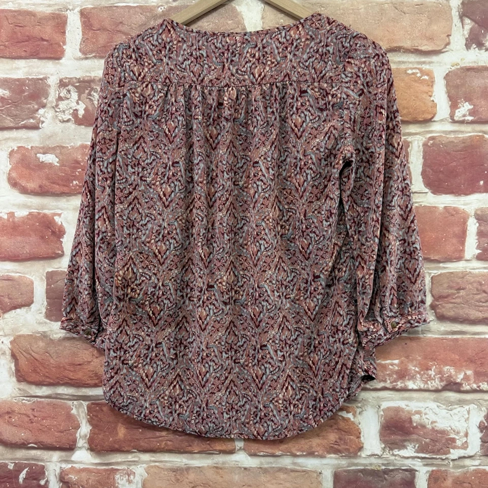 Camisa Max Studio Top Mujer Pequeña Multicolor 100% Seda Boho Campesina Abstracta     Foto 4 de 4