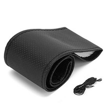 14 Inch Black Car Steering Wheel Cover Leather With Needle Thread Hand Stitched 14 Inch Black Car Steering Wheel Cover Leather With Needle Thread Hand Stitched