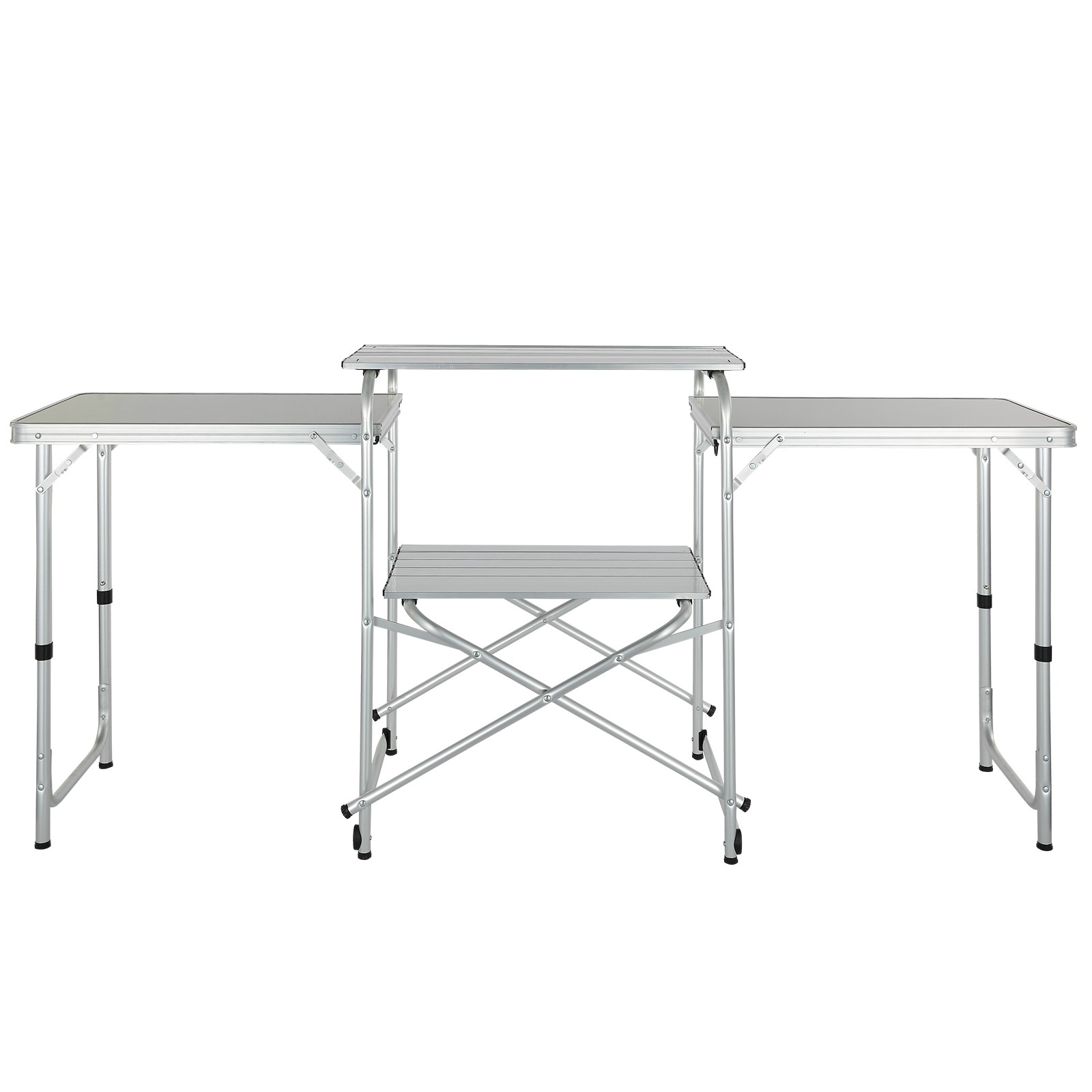 VEVOR Camping Kitchen Table Folding Portable Cook Table 3 Cupboards Brown