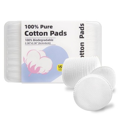 100% Cotton Rounds for Face (150), Dual-Texture, Soft, Lint-Free Makeup Remover 