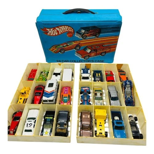 Vintage Hot Wheels Lot of 24 Blackwall Cars w/ Mattel 24-Car Case 1970s 1980s