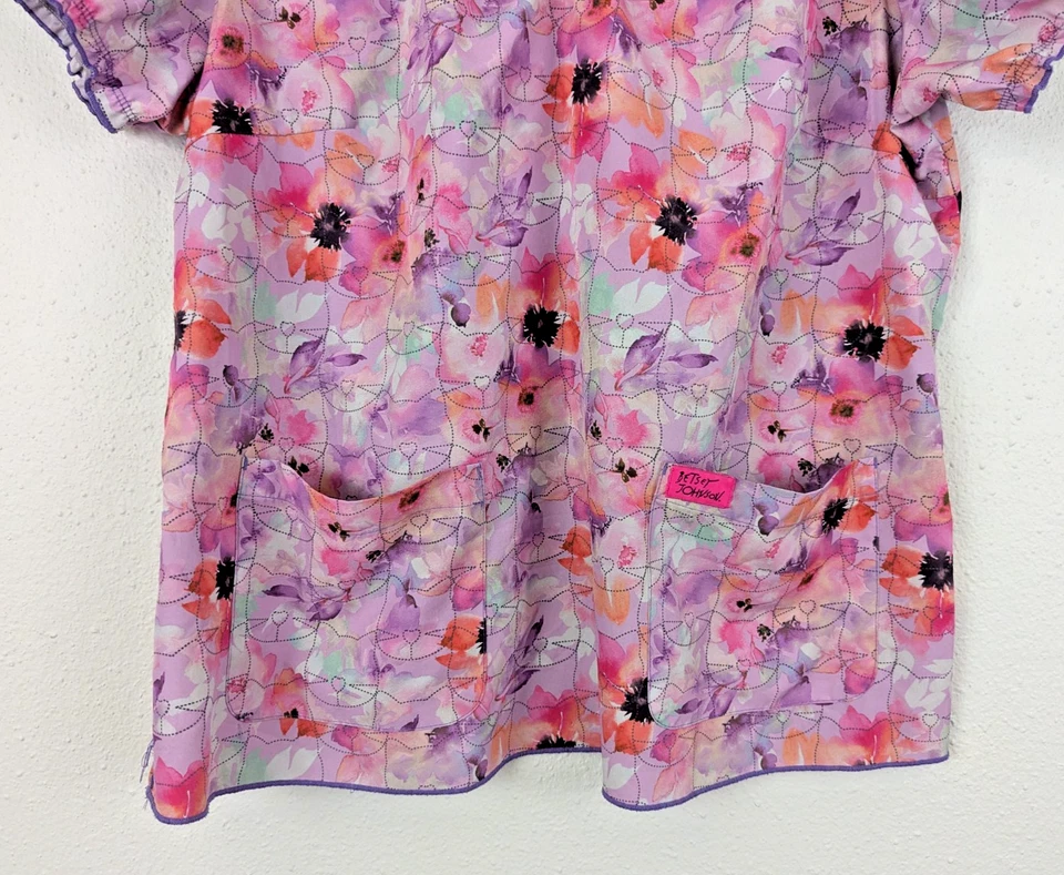 Betsey Johnson sz 2X Scrub Top multi color short sleeves medical nurse 0674 - Image 3 of 4