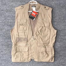 Fox Outdoor Products Mens Photo Journalists Vest Khaki Tan Multi-Pocket NWT L