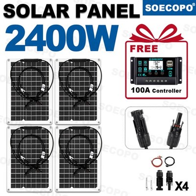 2400W Solar Panels - 4 x 600W Flexible + 100A Controller with Accessories