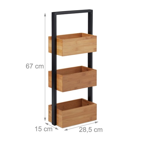 Scaffale da bagno in bambù Contenitore per cosmetici 3 ripiani Design moderno - Foto 4 di 8