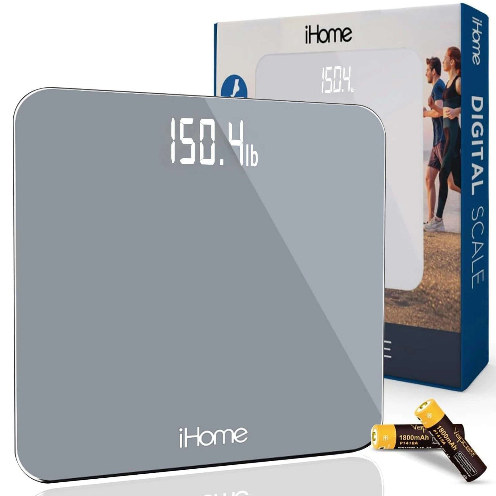 iHome Digital Scale, Bathroom Batteries Included, Scale One Size, Grey