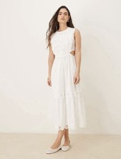 Women’s White Mango Embroidered Midi Dress with Side Slits NWT Size 8 / A/0001
