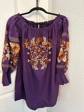 Free People Women's Purple Off Shoulder Dress Size S Small Floral Embroidery