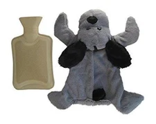 Hot Water Bottle with Gray Plush Puppy Dog Cover, Brand New, Sealed, Ready Ship