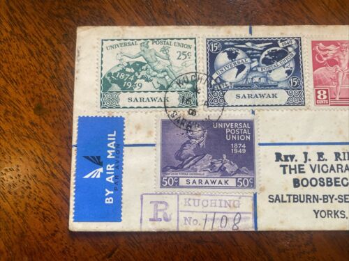 SARAWAK 1950 AIR MAIL Cover Stamps - 16th Jan 1950 - Postal Union Stamps - Picture 2 of 4