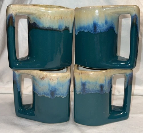 Studio Pottery Rodolfo Padilla Signed Drip Glaze Set Of 4 Mugs Southwestern VTG