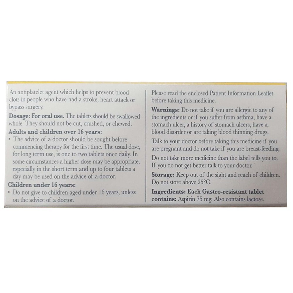 Galpharm Aspirn 75mg GastroResistant Pain Relief Enteric Coated 28, 56