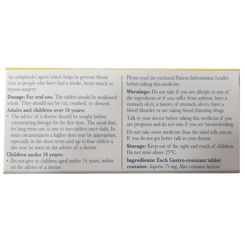 Galpharm Aspirn 75mg GastroResistant Pain Relief Enteric Coated 28, 56