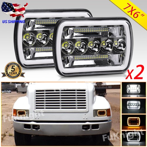 Pair 7x6" Led Headlight For INTERNATIONAL 4700 4900 8100 9900 9900I IX