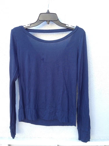 $75 New SoLow Solid Soft Navy Crew Neck Open Too Back Long Sleeves 