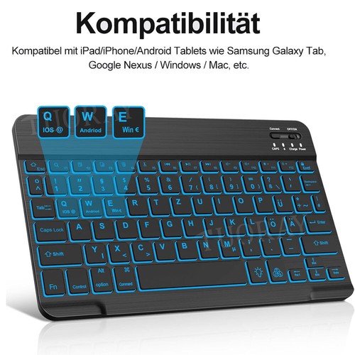 Beleuchtet QWERTZ Tastatur Maus Kabellos für Handy Tablet PC iPad iOS Android DE - Bild 6 von 82