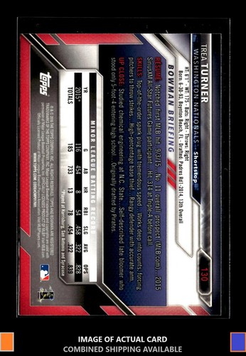 2016 Bowman #130 Trea Turner Rookie Washington Nationals - Picture 2 of 2