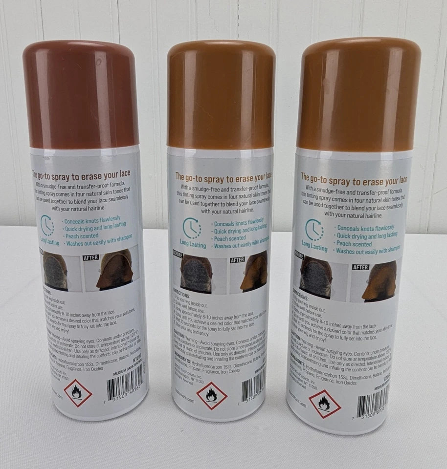Kiss Colors Care Lace Tinting Spray Medium Brown Lot of 3 Quick Drying 3oz Each - Image 3 of 4