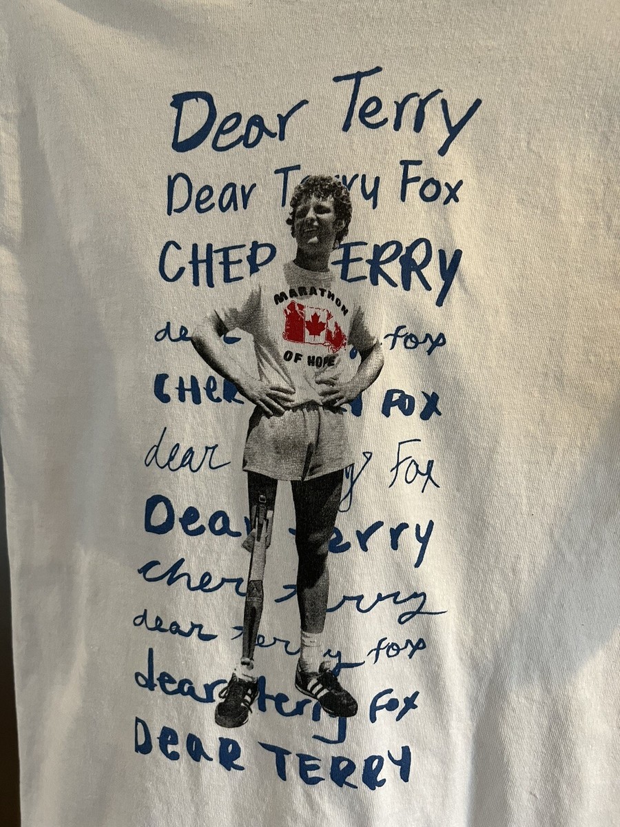 Adidas Terry Fox Tribute White Tshirt Front And Back Graphics