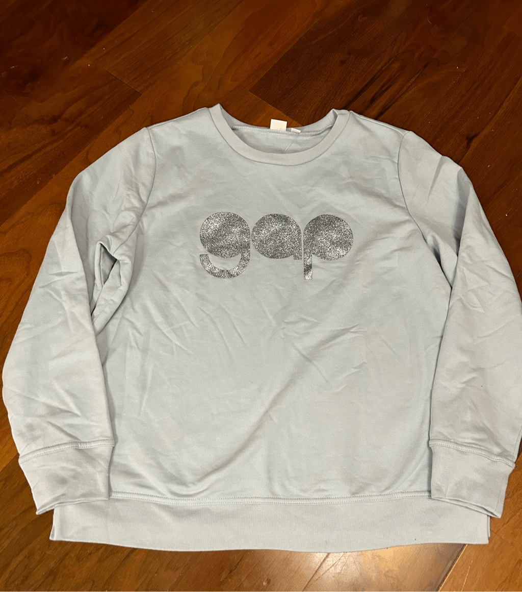 Gap women’s baby blue glitter pullover sweatshirt size medium NWT
