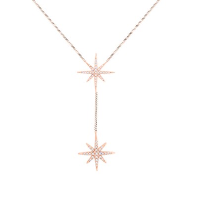 18k Rose Gold Plated CZ Starburst Pendant Necklace 18 Inches For Women