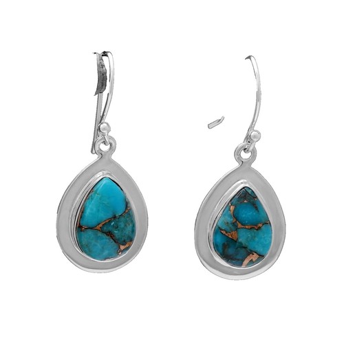 Orecchini Pendenti Hamsa In Argento Con Turchese Naturale - Ganci Tibetani Golden Heaven