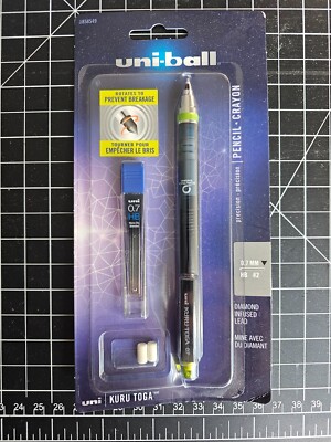 Kuru Toga Mechanical Pencil with 0.7 mm Lead Refills & Pencil Erasers HB #2