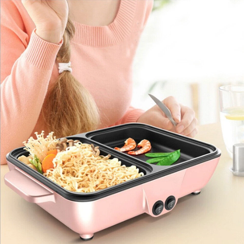 Olla Caliente Eléctrica 2 en 1 Horno Barbacoa Sin Humo Sartén Parrilla Máquina 1200W Hogar Foto 4 de 4