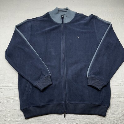 Brax Sweater Mens Large Blue Full Zip Blue Mock Neck Casual Cotton Classic