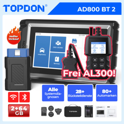 TOPDON AD800 BT 2 Pro KFZ OBD2 Diagnosegerät Auto Scanner ALLE SYSTEM Bluetooth