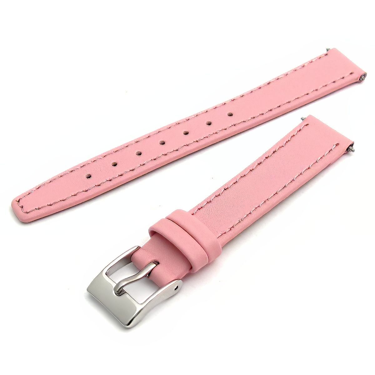 Bonita correa de reloj de cuero cosido liso rosa - para mujer de 8 mm a 14 mm de ancho C088