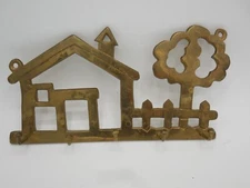 Vintage Brass Wall Hanging Key Holder House Fence Tree 5 Hooks Gatco India
