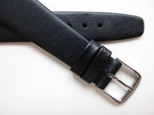 Black plain 18 MM unstitched leather 1980's watch band strap - S 14mm buckle