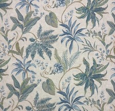 BALLARD DESIGNS WINTHROP BLUE FLORAL FERN MULTIUSE LINEN FABRIC BY YARD 54"W