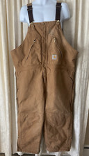 Vintage Carhartt Bib Overalls Mens 50x30 Double Knee Brown Duck Quilted Lining