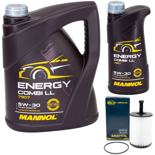 MotoröL Set Mannol Energy Combi LL 5W-30 6 Liter + ÖLfilter FüR Dodge Skoda VW-image