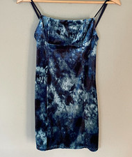 URBAN OUTFITTERS Blue Velvet Sleeveless Sheath Mini Dress XS Adjustable Straps