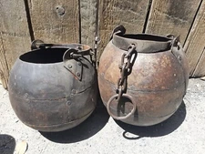 Pair Of Old Kettles Vintage Antique