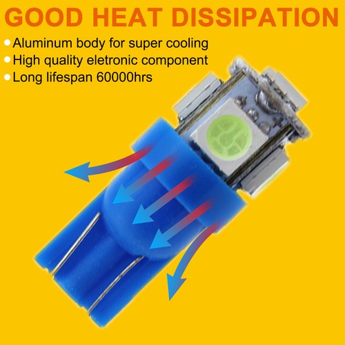 10X Ice Blue T10 194 LED Bulbs for Instrument Gauge Cluster Dash Light W/ Socket - Picture 6 of 12