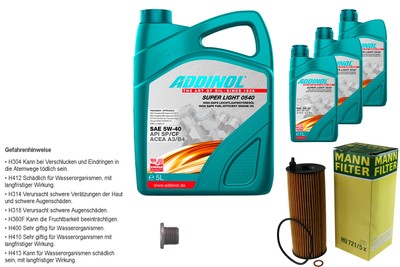 MANN Inspektionspaket 8L ADDINOL 0540 SUPER LIGHT 5W-40 für BMW 3er E90 318d